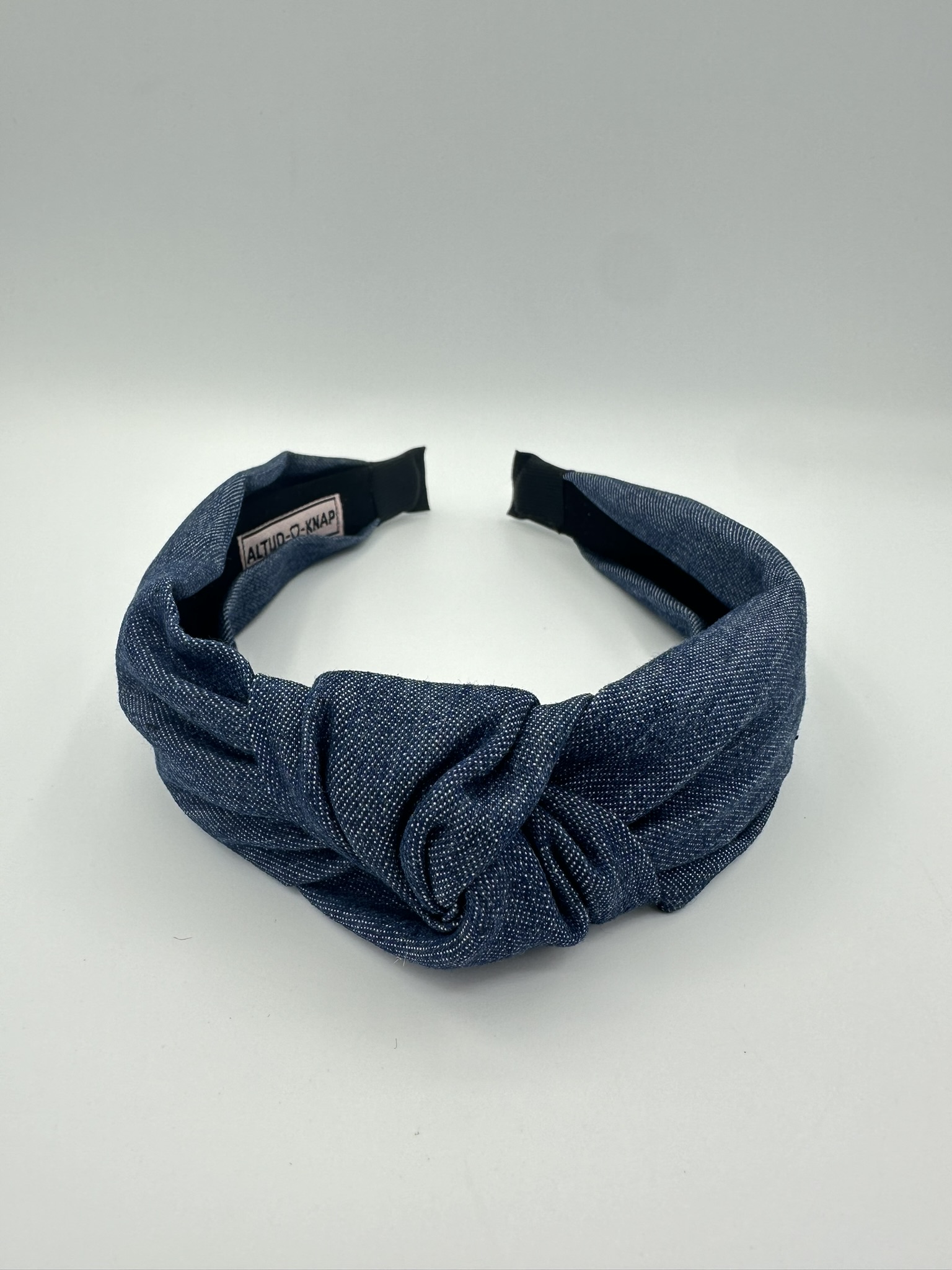 Dameshaarband Denim met knoop donkerblauw