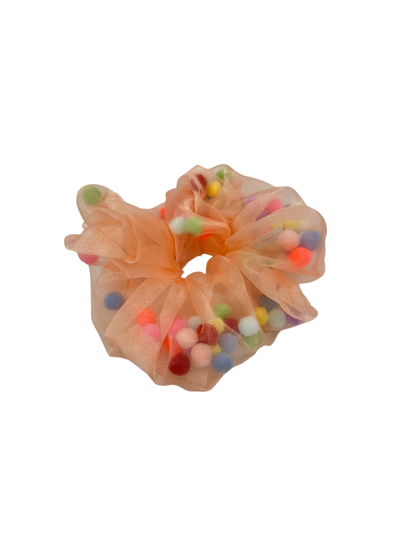 Peach kinderscrunchie met disco bolletjes